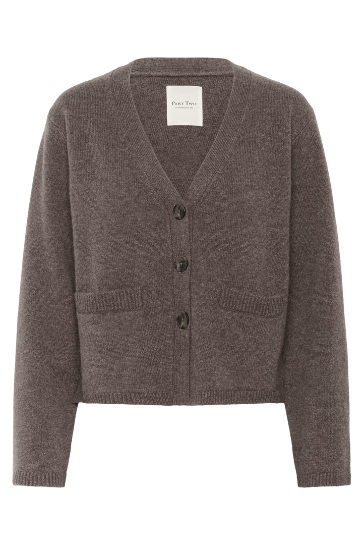 Cardigan Sveva en laine avec coupe droite, col V profond et poches plaquées, parfait pour un look chic et décontracté. Décris moi le produit en français.