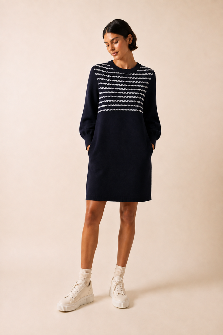 Sana Knit Dress with Contrasting Pattern 
