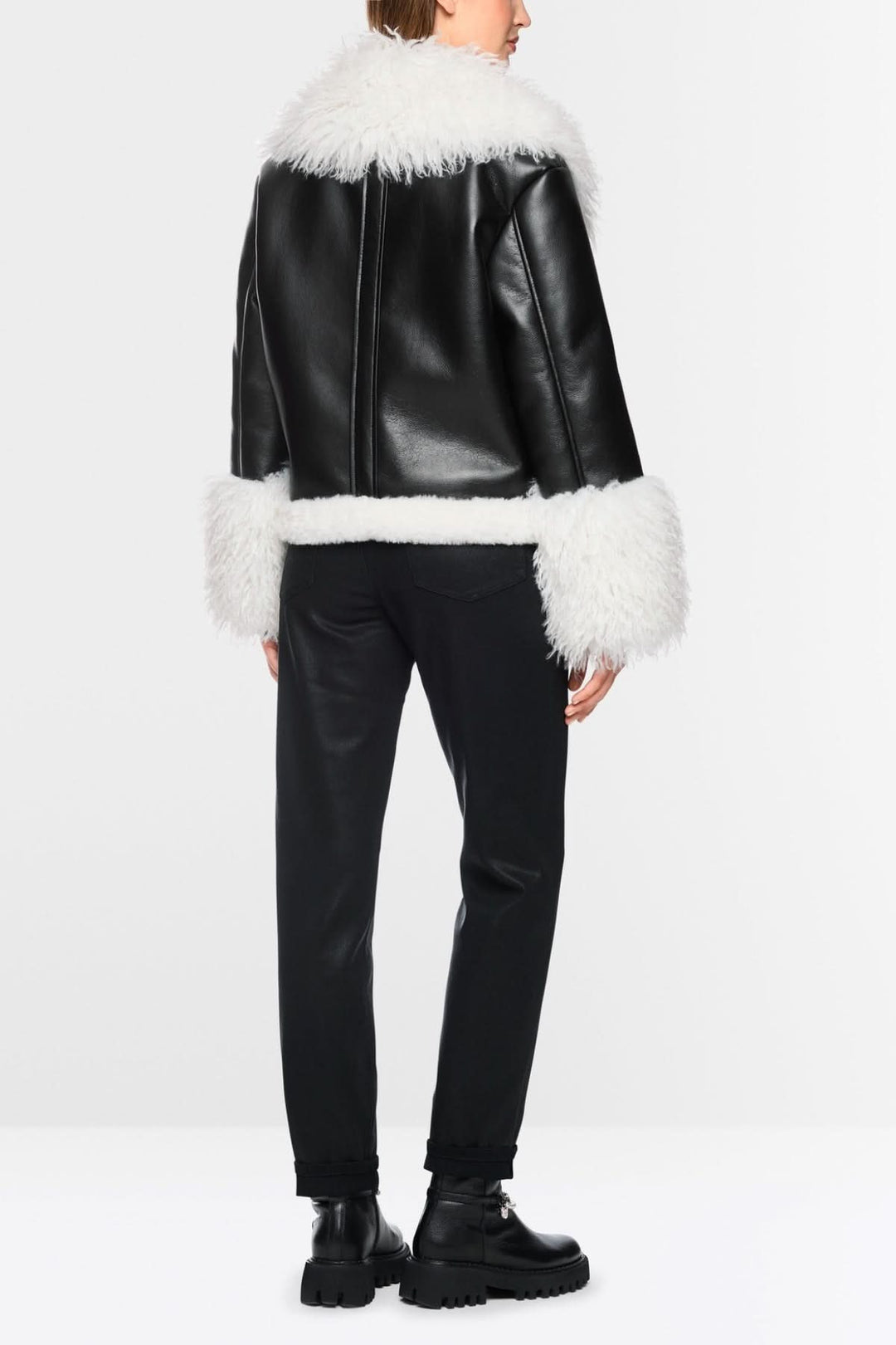 Veste courte en simili-cuir et fausse fourrure