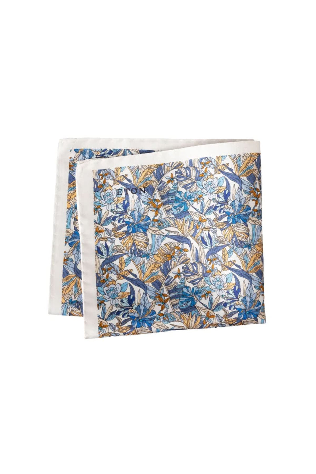 Close-up of the Eton floral silk scarf for men in red and white - Valérie Simon