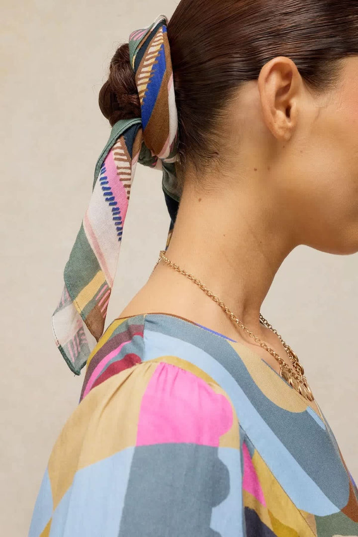 Emily square scarf with geometric print for women White Stuff