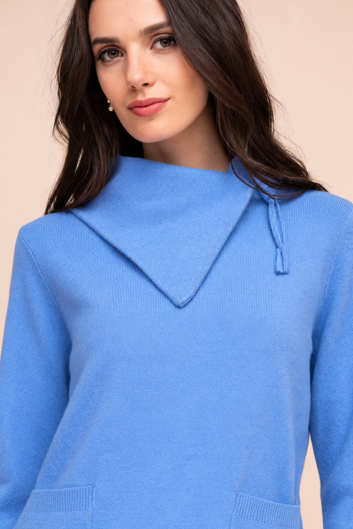 Asymmetrical mock-neck knit sweater 
