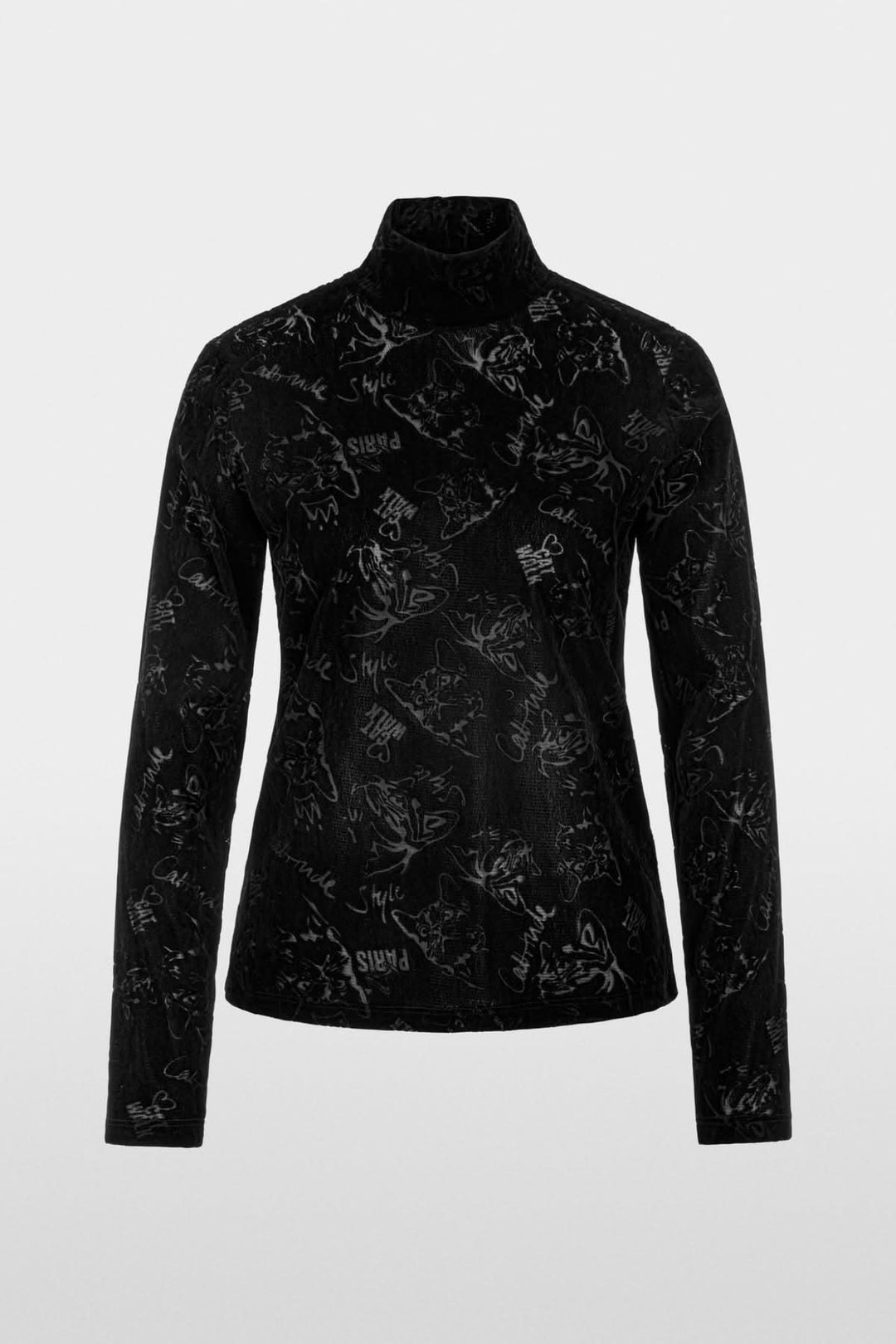 Haut à col roulé en velours stretch motif chat