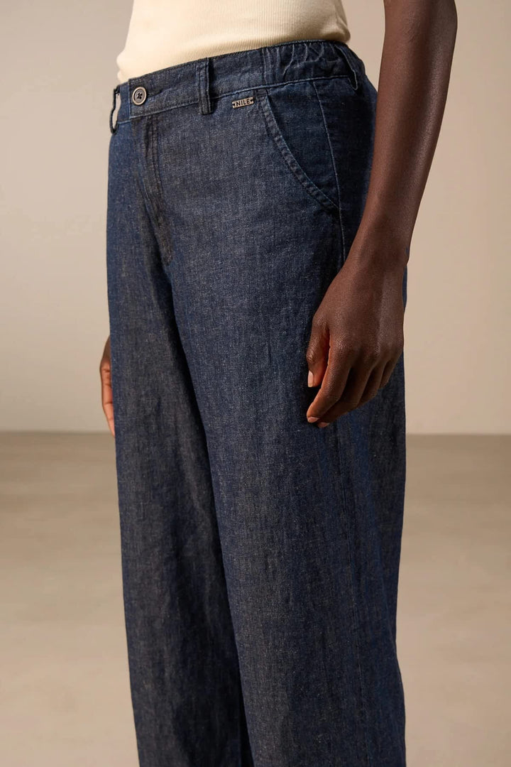 Vue détaillée jean ample écourté Nile pour femme vert avec délavage intégral - Valérie Simon