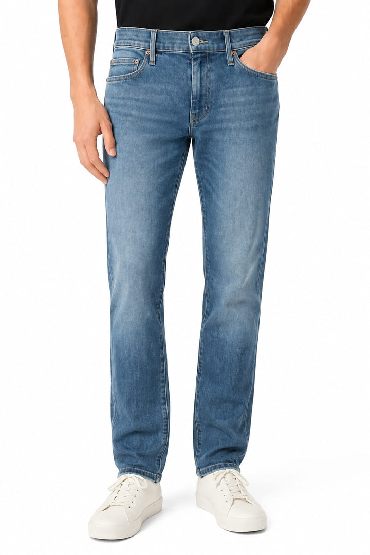 Vue de face jean délavé Paige pour homme gris avec coutures contrastées - Valérie Simon