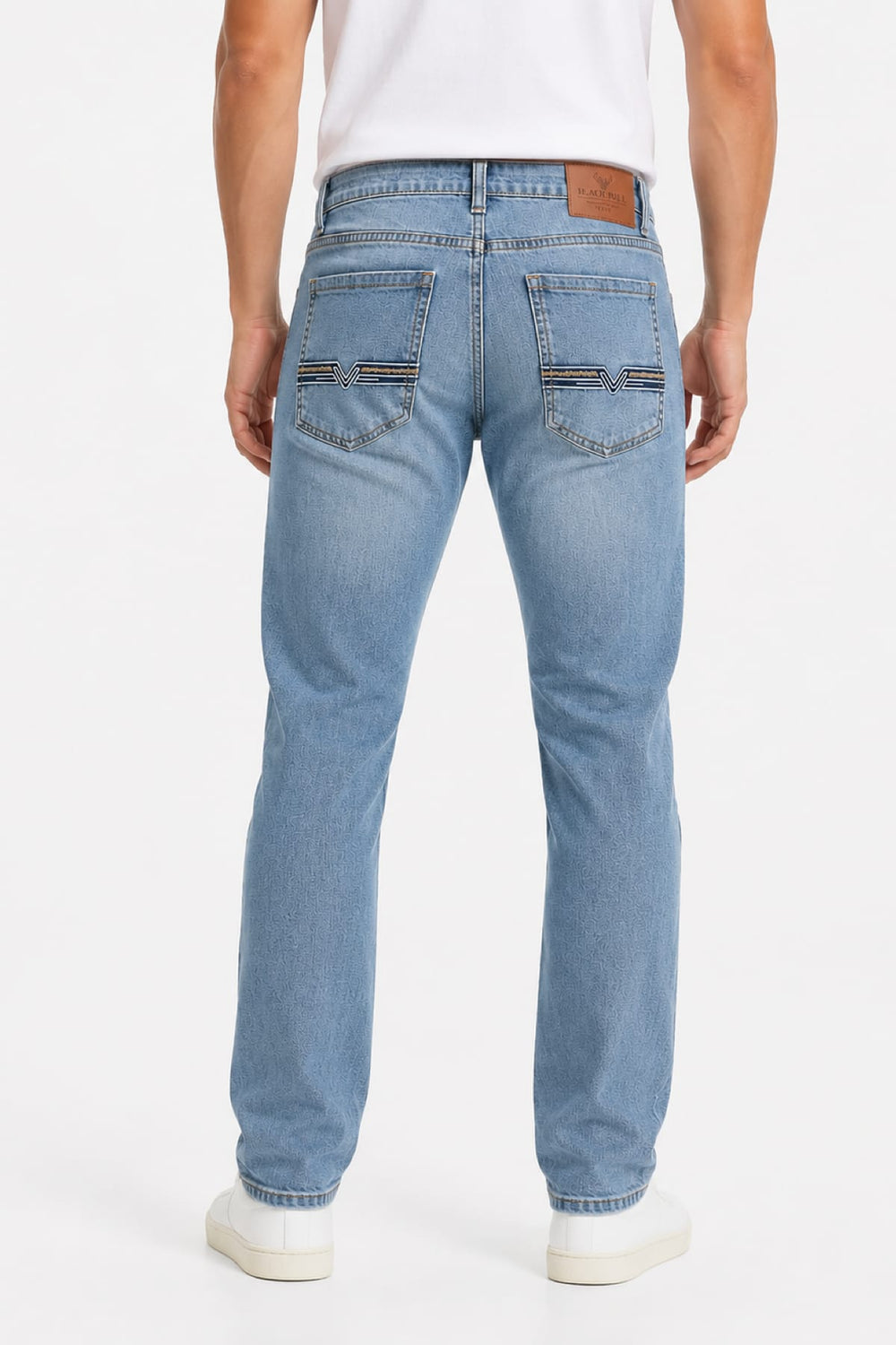 Side view of Black Bull men's modern gray faded jeans with distressed details - Valérie Simon
