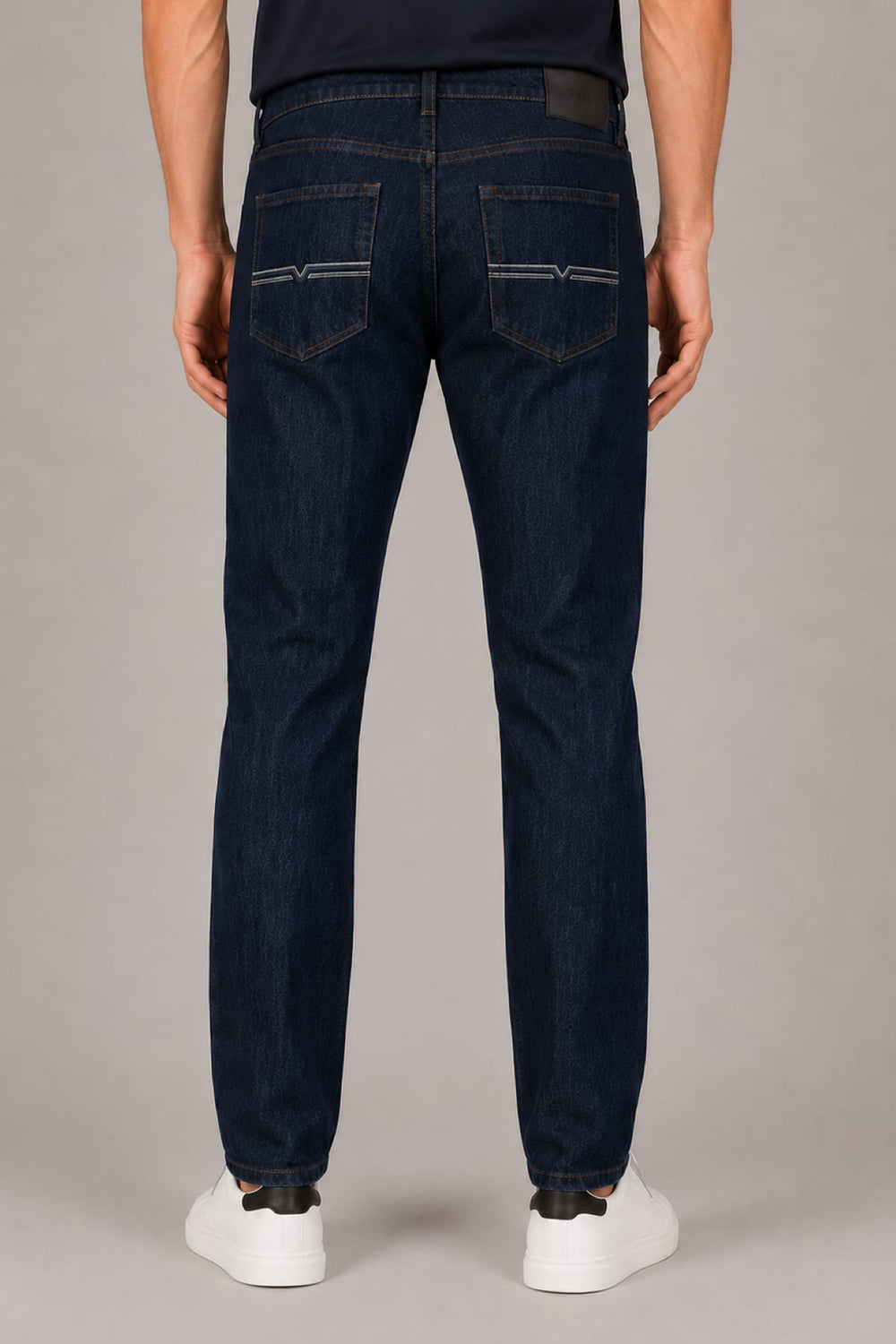 Side view of Black Bull turquoise jeans for men with exposed seams - Valérie Simon