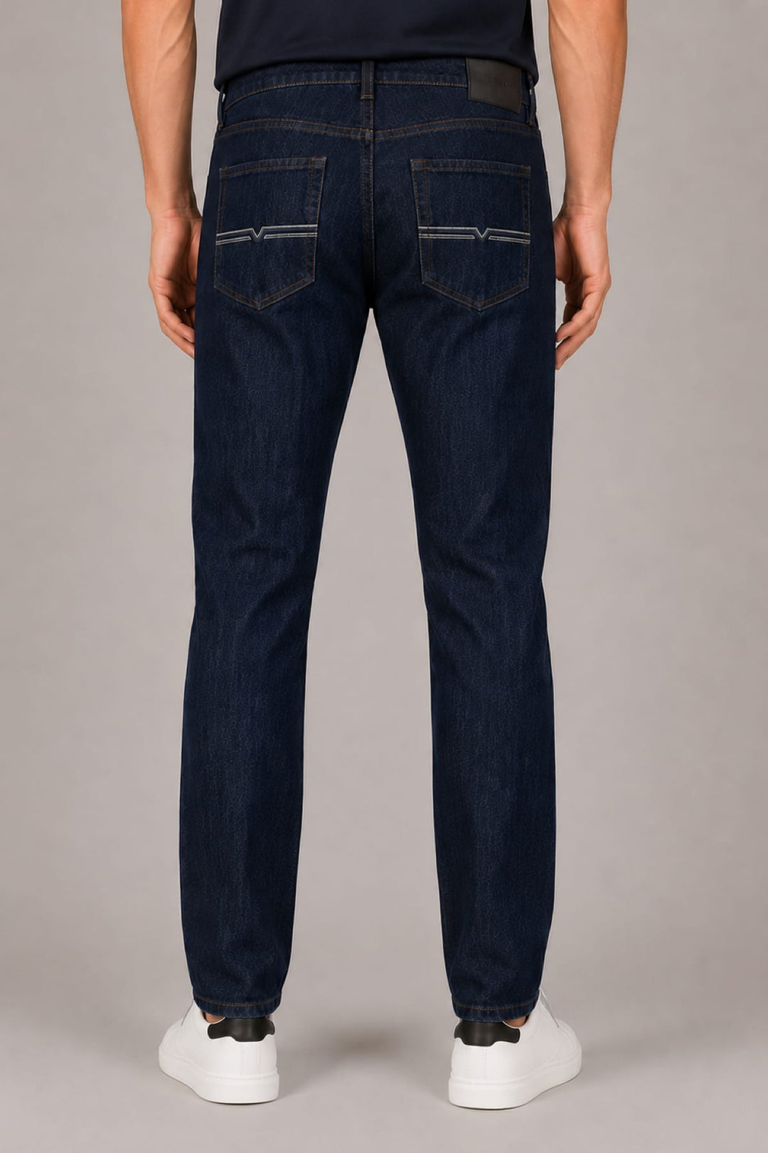 Side view of Black Bull turquoise jeans for men with exposed seams - Valérie Simon
