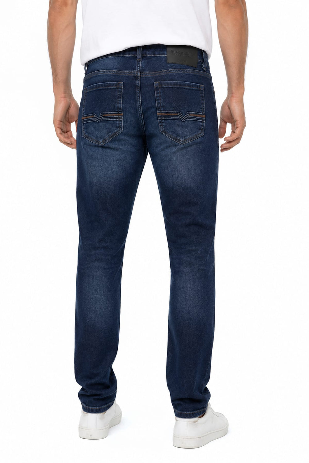 Vue de dos jean extensible coupe moderne gris homme - Valérie Simon