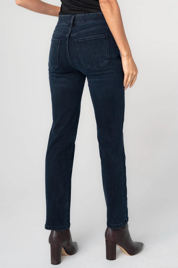 Vue côté jean Liverpool femme bleu avec couture apparente - Valérie Simon