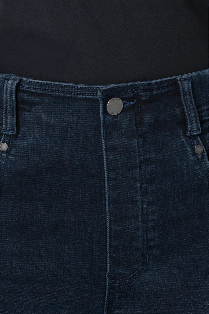 Vue de profil jean Gia pour femme bleu avec coutures contrastées - Valérie Simon