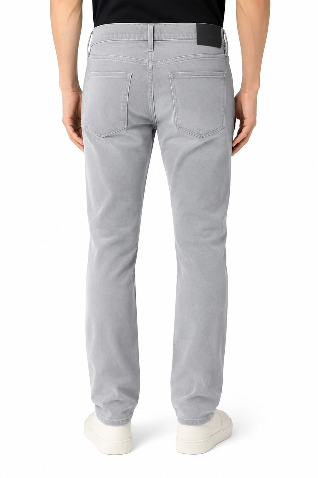 Vue latérale jean droit extensible Paige pour homme gris - Valérie Simon