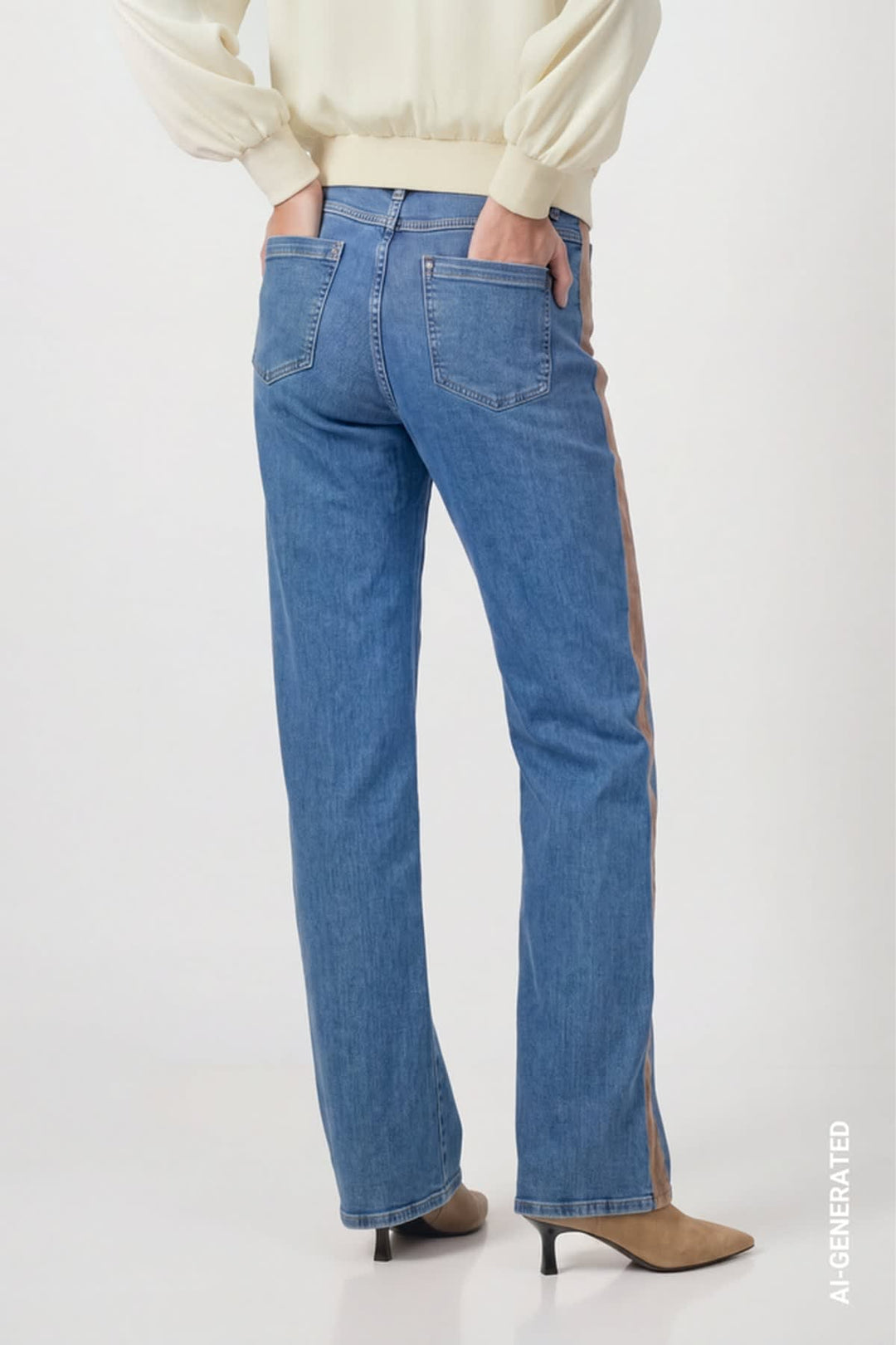 Jeans bleu avec bande contrastante vue de face pour femme Monari