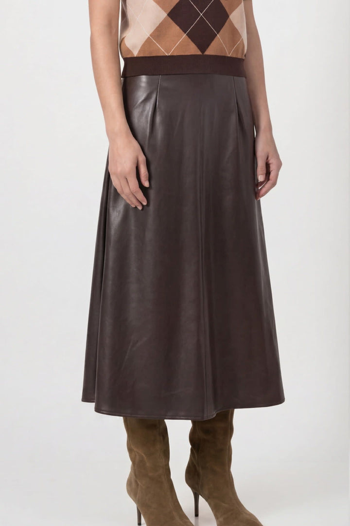 Jupe midi évasée en similicuir pour femme Monari