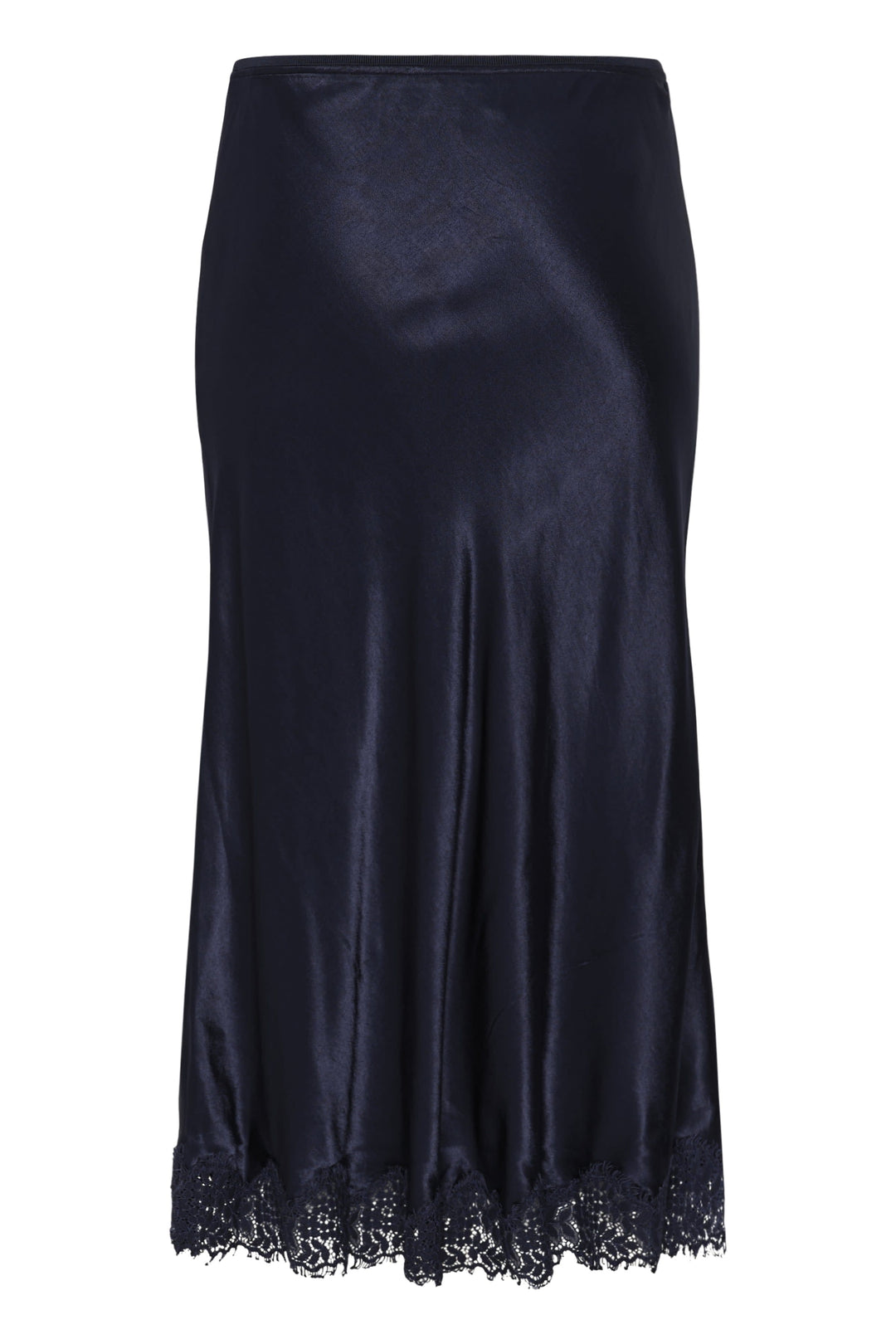 Jupe midi satinée Denija avec bordure en dentelle vue de face pour femme Part Two