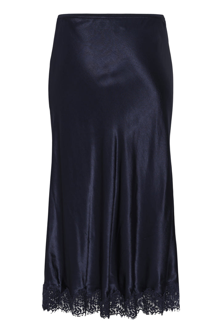 Jupe midi satinée Denija avec bordure en dentelle vue de face pour femme Part Two