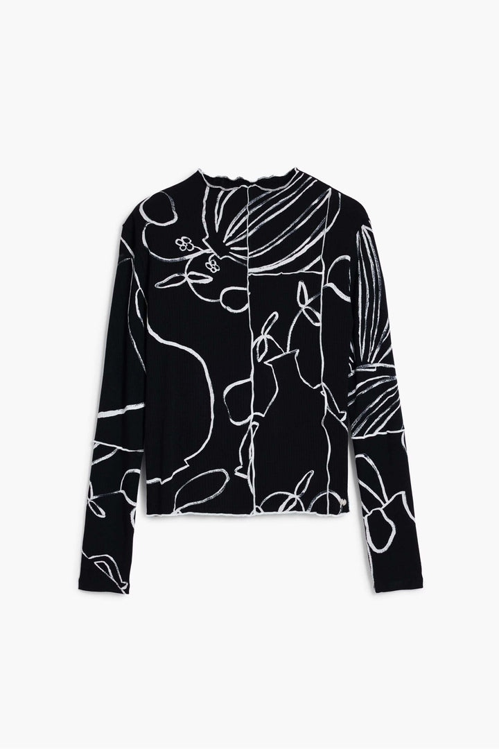 T-shirt silhouettes vases avec imprimé artistique, couture contrastante, coupe ajustée, style urbain audacieux.