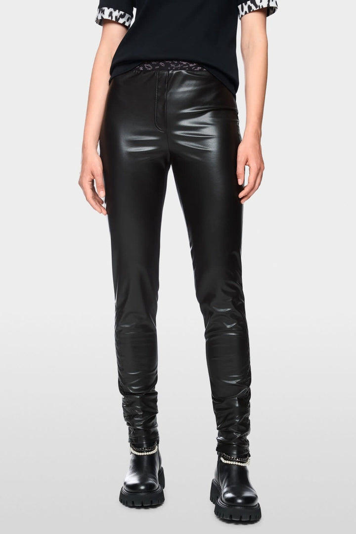 Black faux leather leggings front view for women by Marc Cain