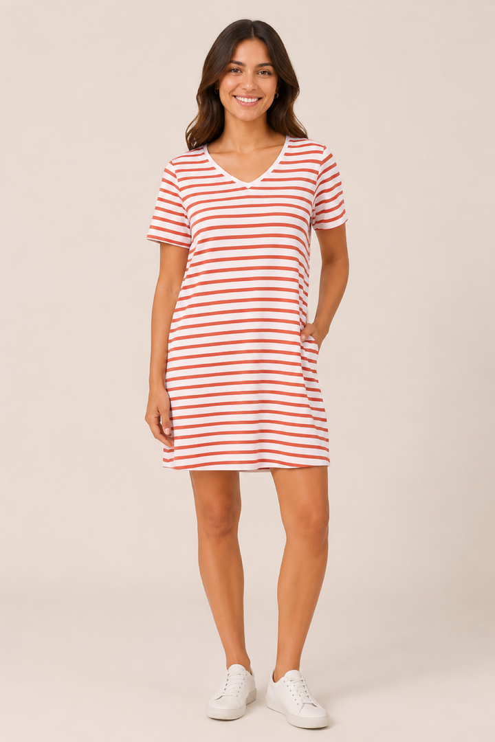 Striped V-neck T-shirt dress