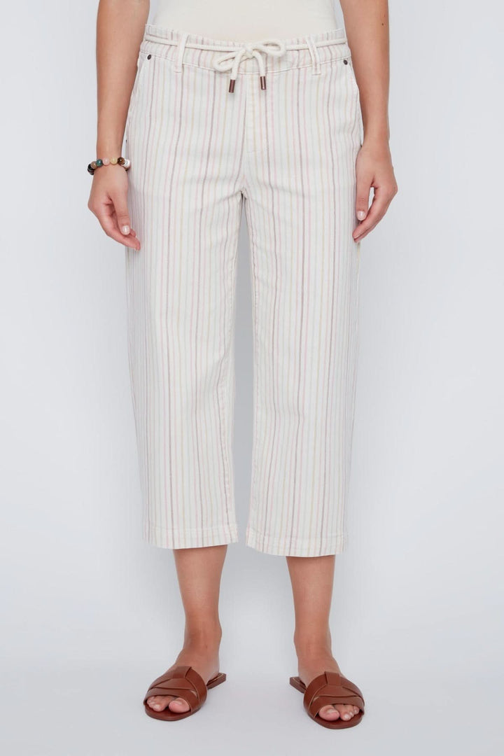 Pantalon capri rayé à taille cordon
