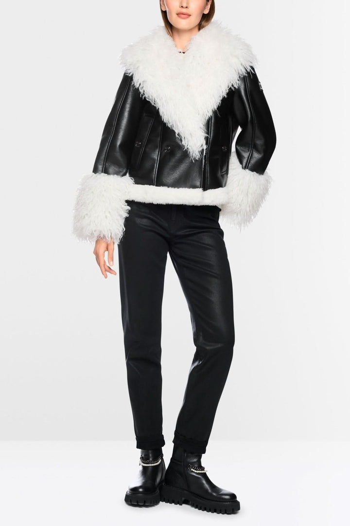 Veste courte en simili-cuir et fausse fourrure