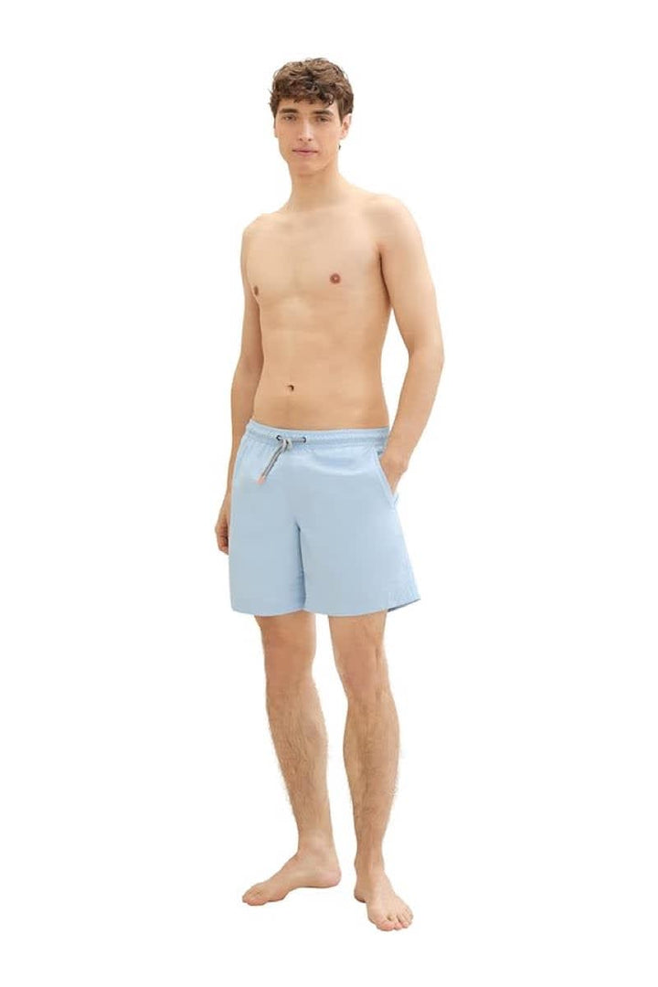 Vue latérale maillot de bain court Tom Tailor pour homme bleu avec ceinture élastique - Valérie Simon