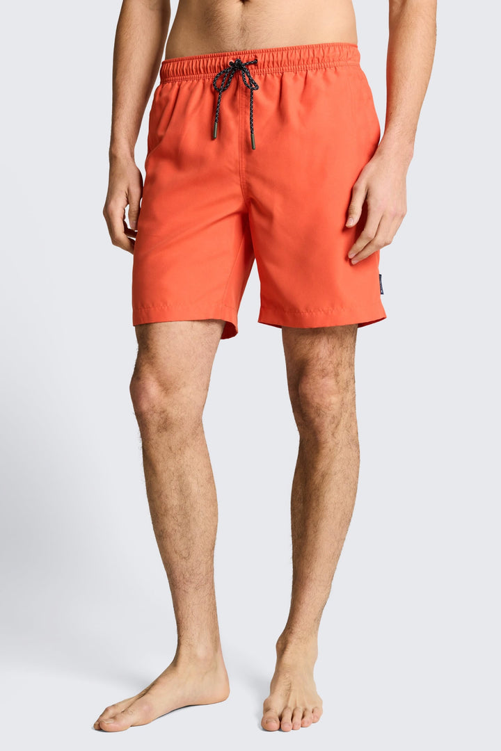 Vue de face maillot de bain Tom Tailor uni bleu pour homme avec taille élastique - Valérie Simon