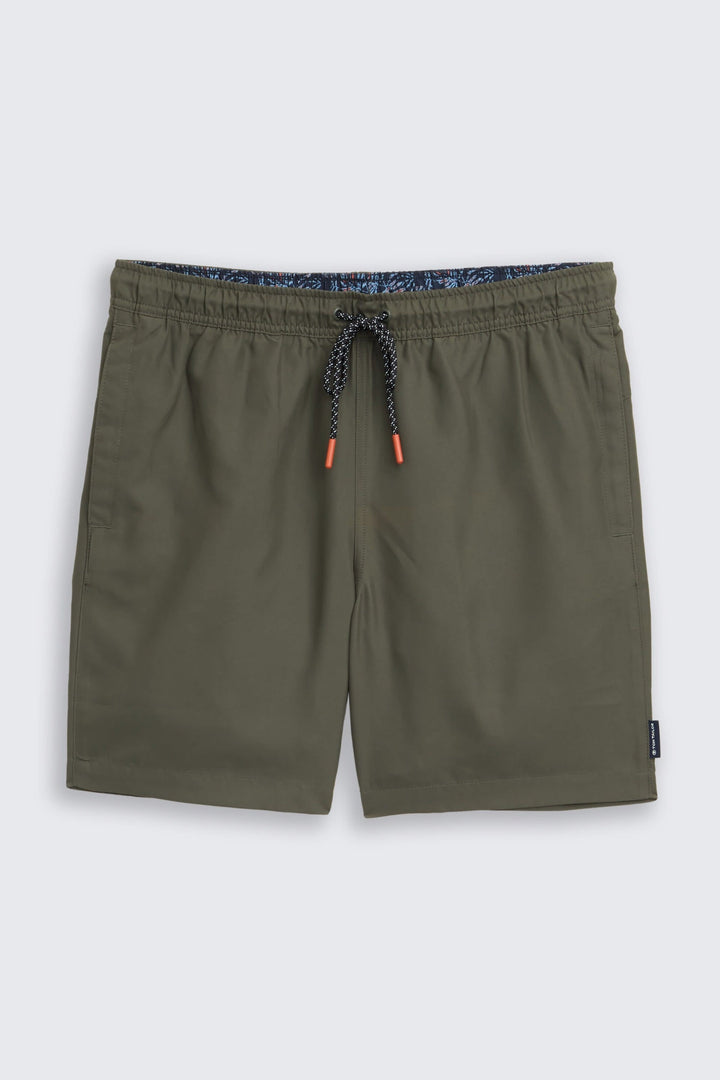 Vue de face maillot de bain Tom Tailor uni pour homme bleu avec taille élastique - Valérie Simon
