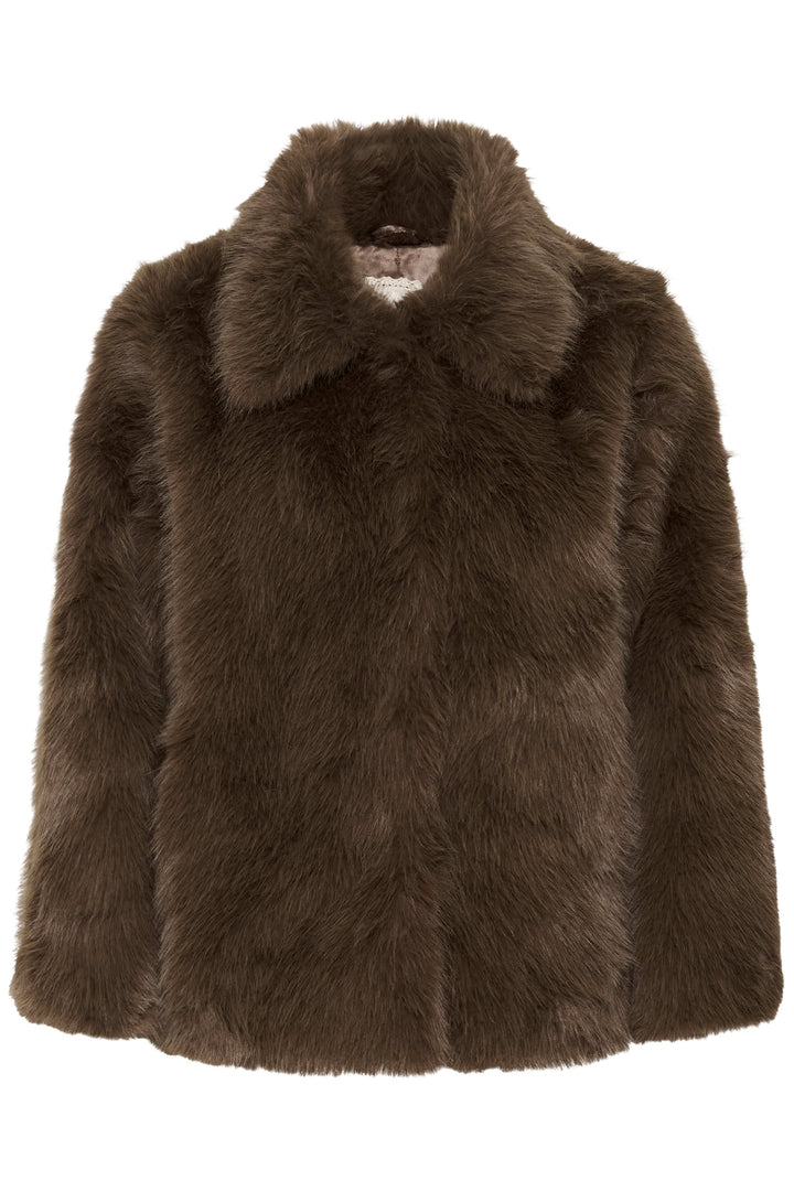 Manteau Drama en fausse fourrure vue de face pour femme Cream