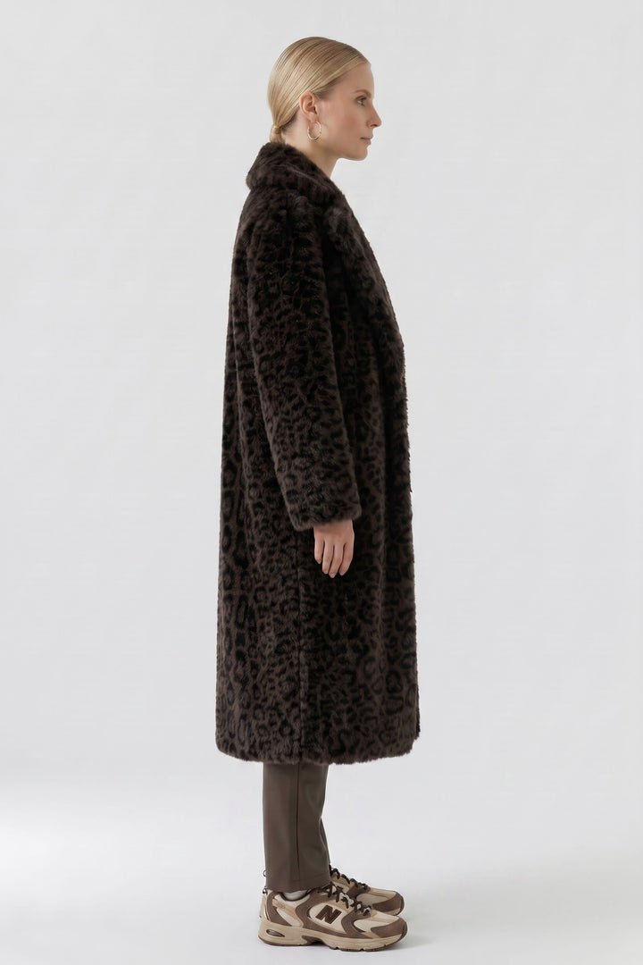 Vue de face manteau effet fourrure léopard Oui femme marron - Valérie Simon