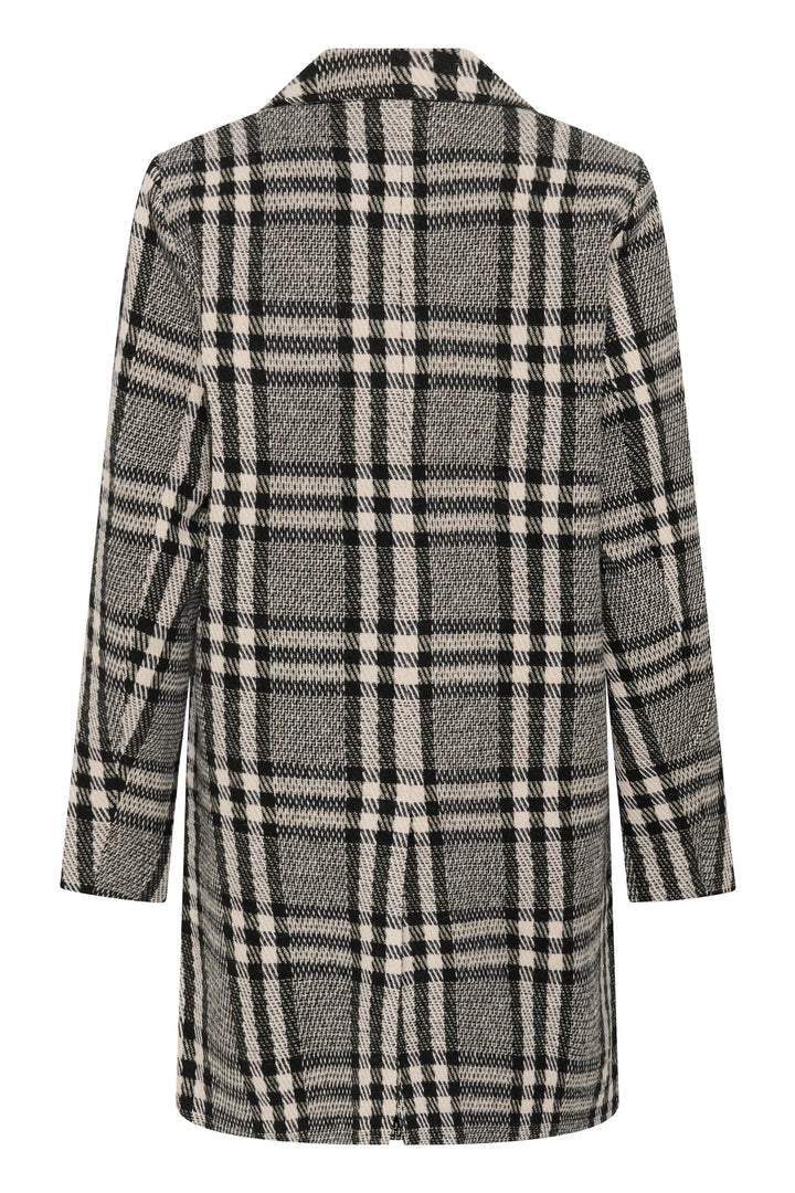 Vue de côté manteau Vibeke à carreaux beige Kaffe pour femme avec col large - Valérie Simon
