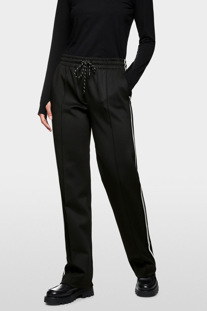 Pantalon Washington noir avec taille élastique et bandes contrastées pour un look moderne et sportif.
