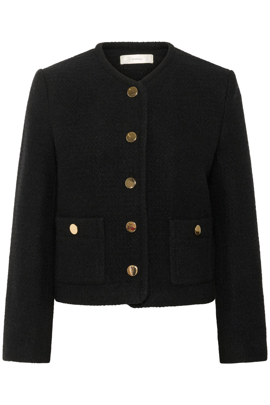 Veste courte texturée à boutons dorés