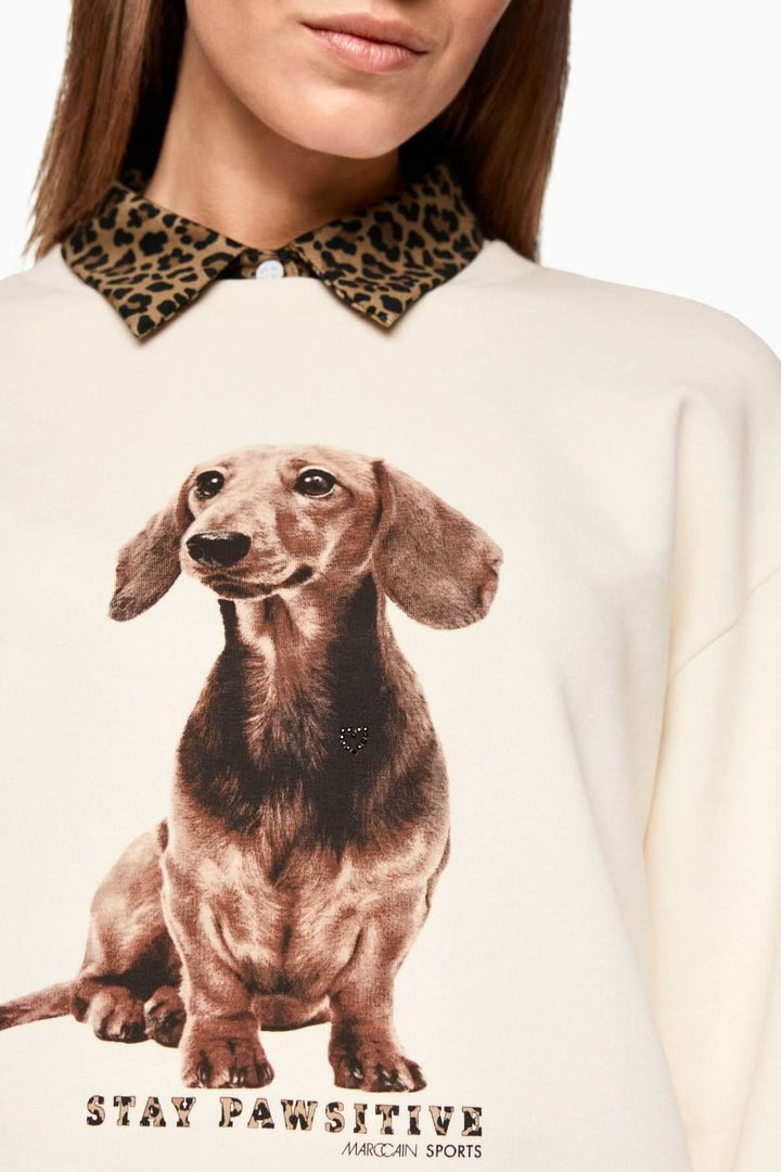 Coton ouaté imprimé chien, col rond avec message "Stay Pawsitive", style décontracté et moderne pour un look original.