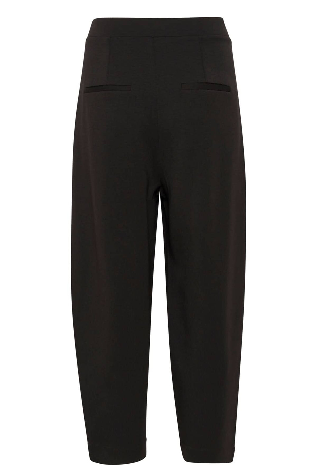 Pantalon Pannie à coupe décontractée noir, taille régulière, avec poches et pli à l'avant.