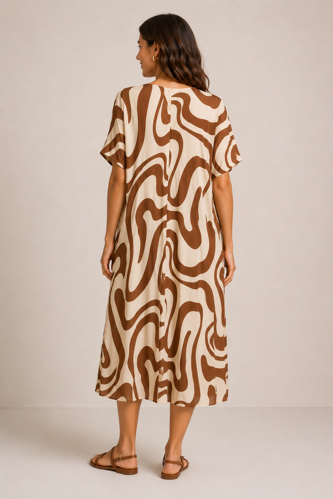 Robe midi fluide à motif abstrait