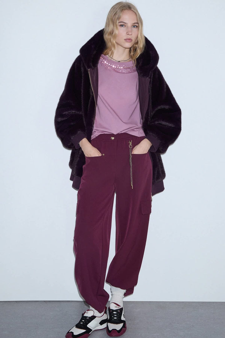 Pantalon cargo à jambe large pour femme liujo