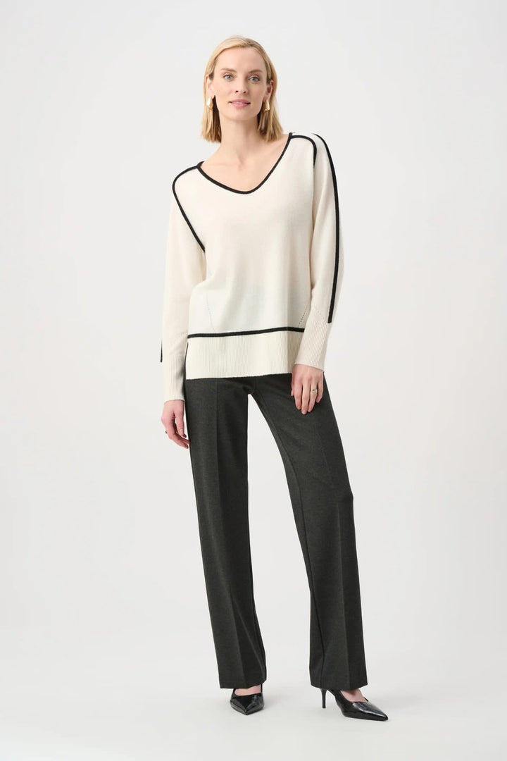 Vue de côté pantalon habillé gris avec ceinture élastique Joseph Ribkoff pour femme - Valérie Simon