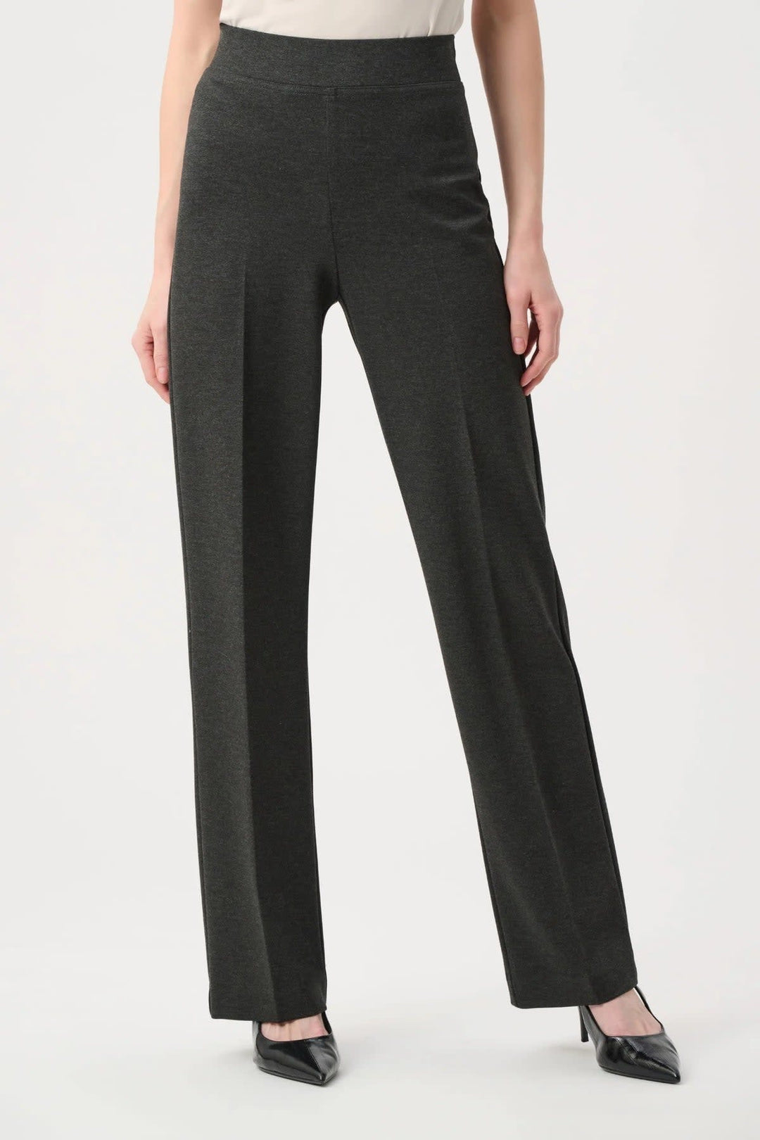 Vue de face pantalon en tricot extensible noir Joseph Ribkoff pour femme - Valérie Simon