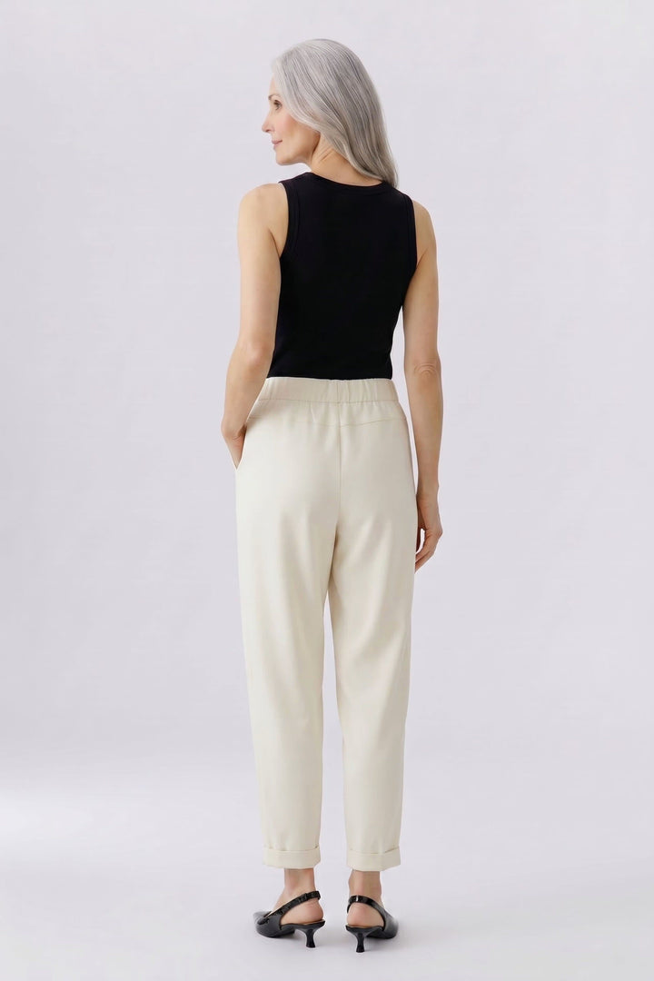 Vue de dos pantalon jogging chic Oui femme noir avec poches élastiquées - Valérie Simon