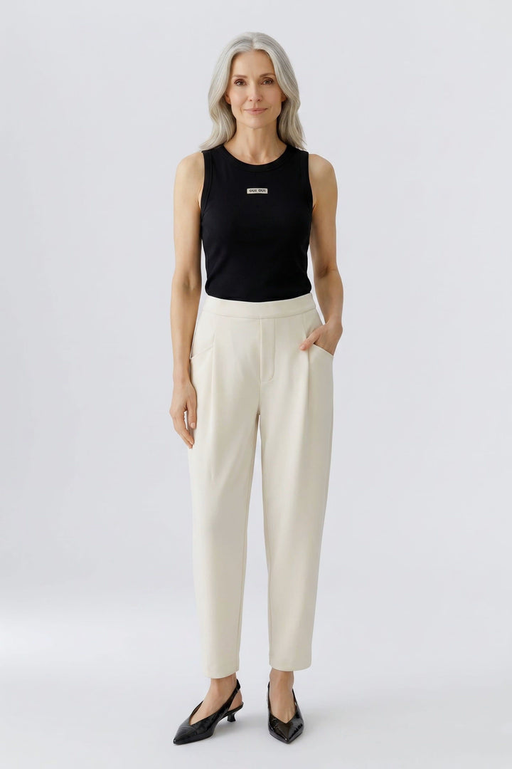 Vue de côté pantalon jogging Oui pour femme noir motif rayures - Valérie Simon