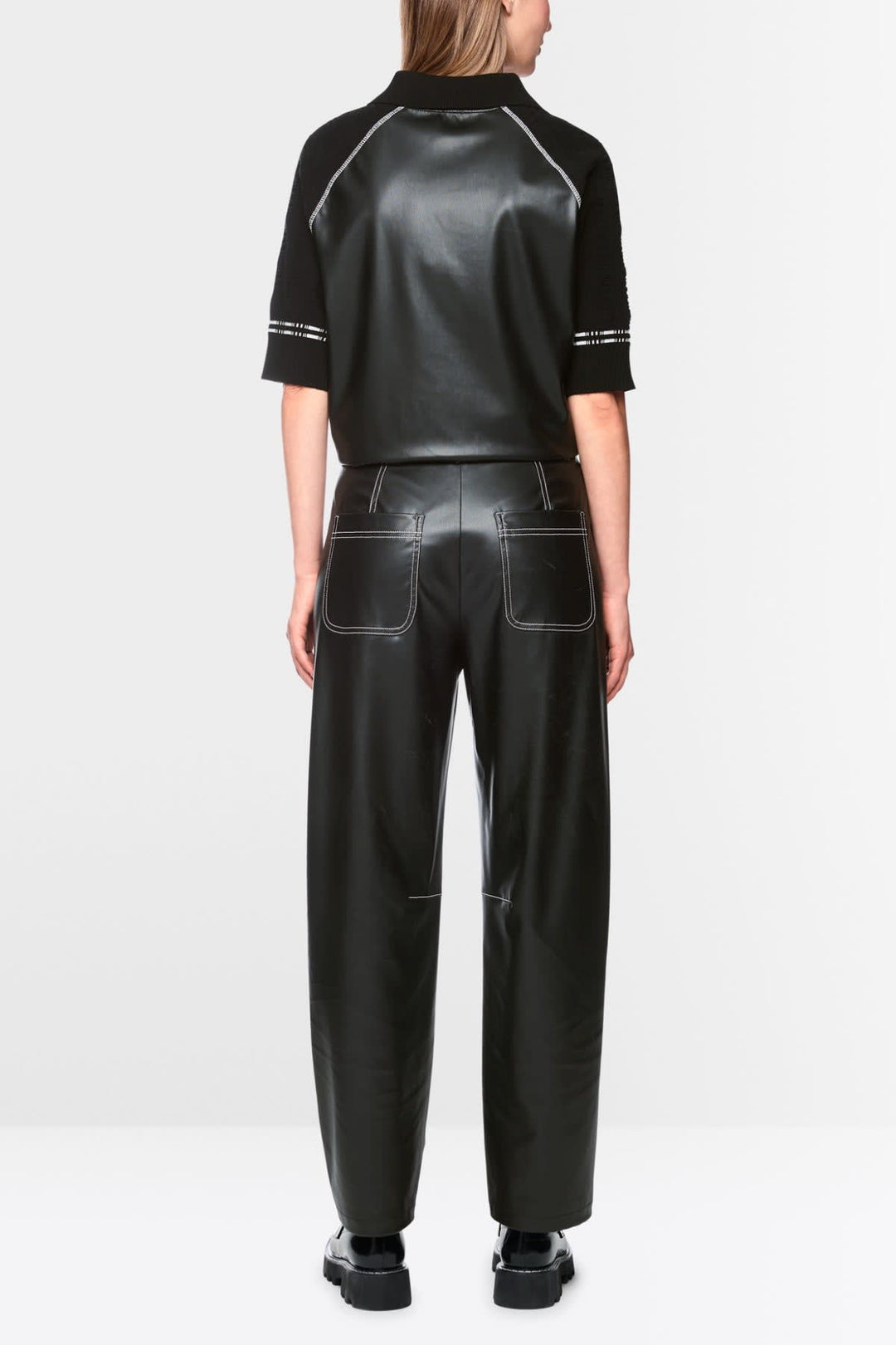 Black RUMA faux leather pants, front view, for women by Marc Cain