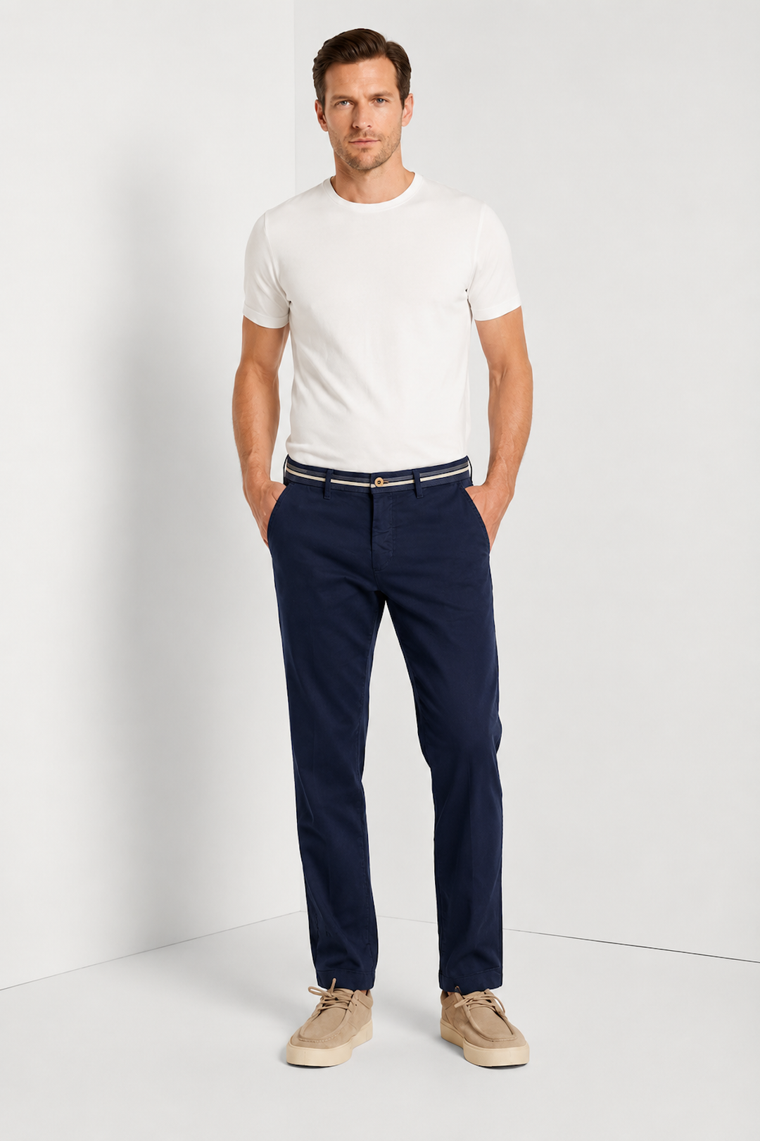 Pantalon Turin Oxford en lin et coton coupe moderne