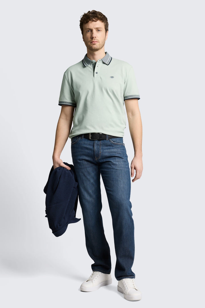 Vue de face polo Tom Tailor pour homme bleu à manches courtes - Valérie Simon