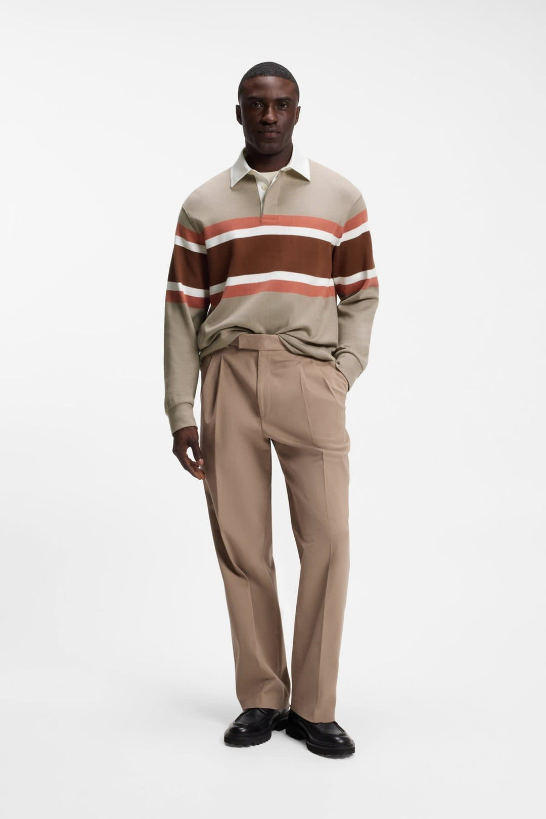 Polo à manches longues rayé vue de face pour homme Hugo Boss
