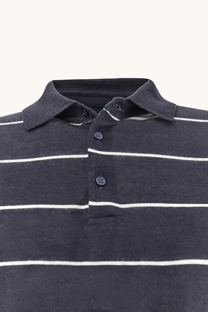 Front view of the Paul and Shark light blue and white striped men&