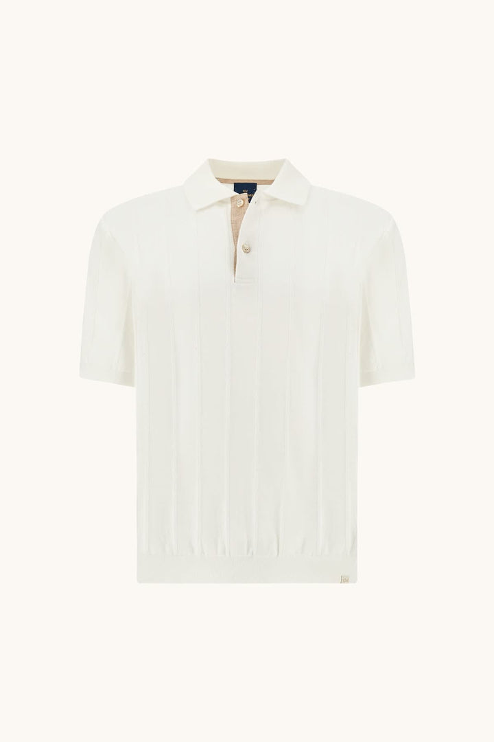 Vue de côté polo texturé à côtes verticales Paul and Shark pour homme gris avec logo brodé - Valérie Simon