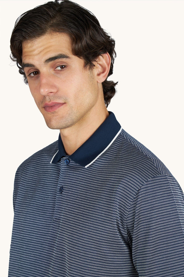 Front view of the Paul and Shark geometric polo shirt for men in blue and white - Valérie Simon
