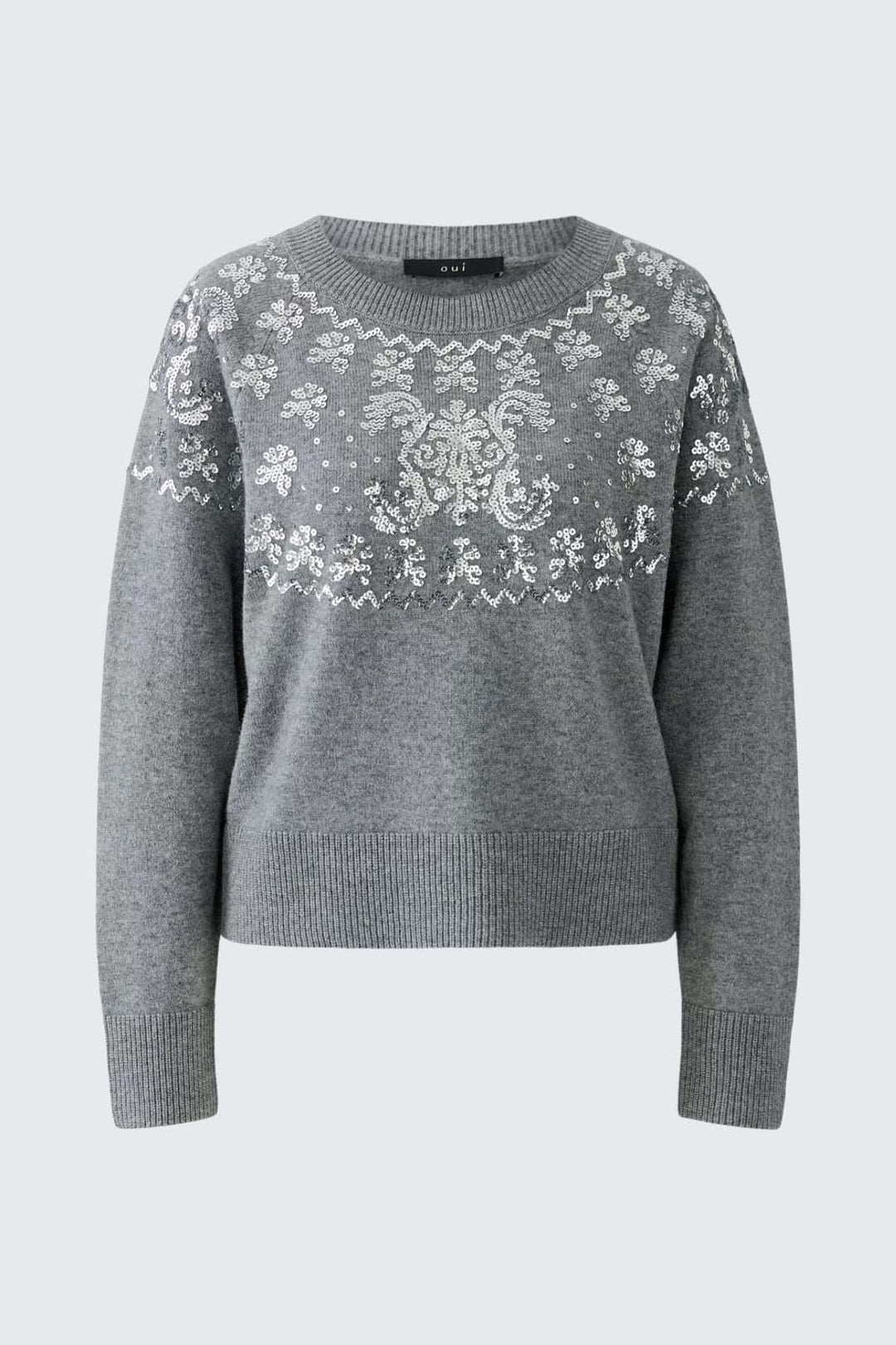 Pull à sequins vue de face pour femme Oui