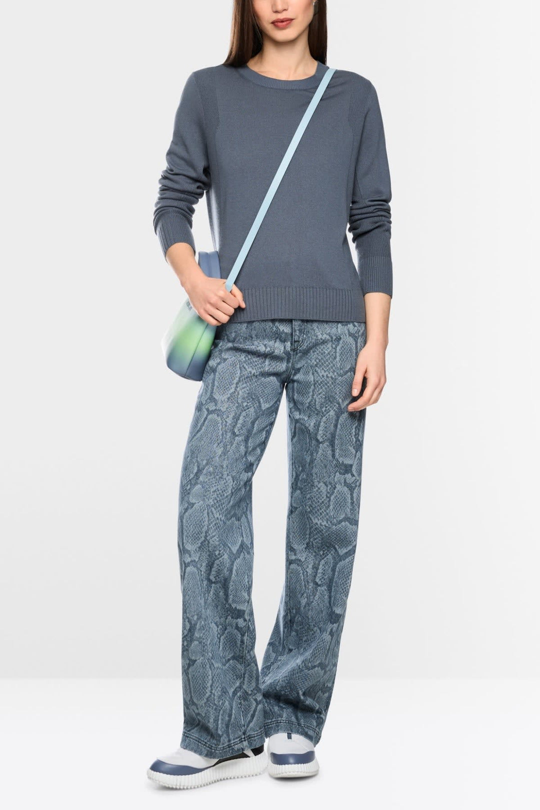 Vue de face pull léger Marc Cain pour femme beige avec motif côtelé - Valérie Simon